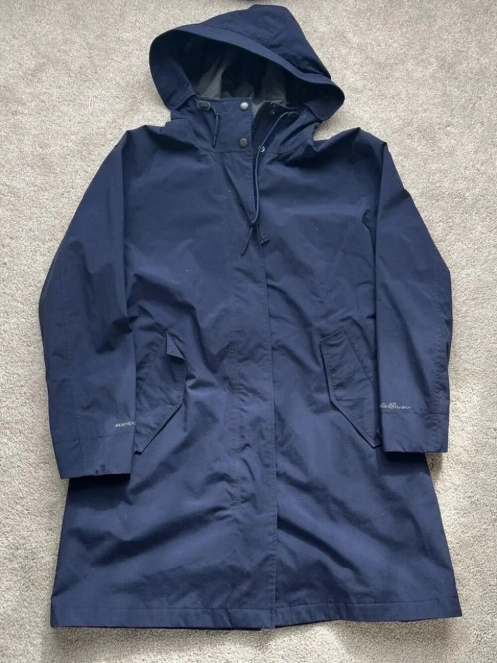 Eddie Bauer WeatherEdge Rain Jacket Coat Hooded Parka Navy Blue Large